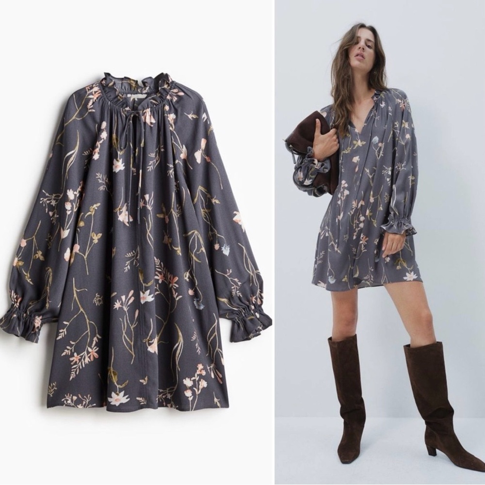 H&M printed long sleeve dress NWT xs